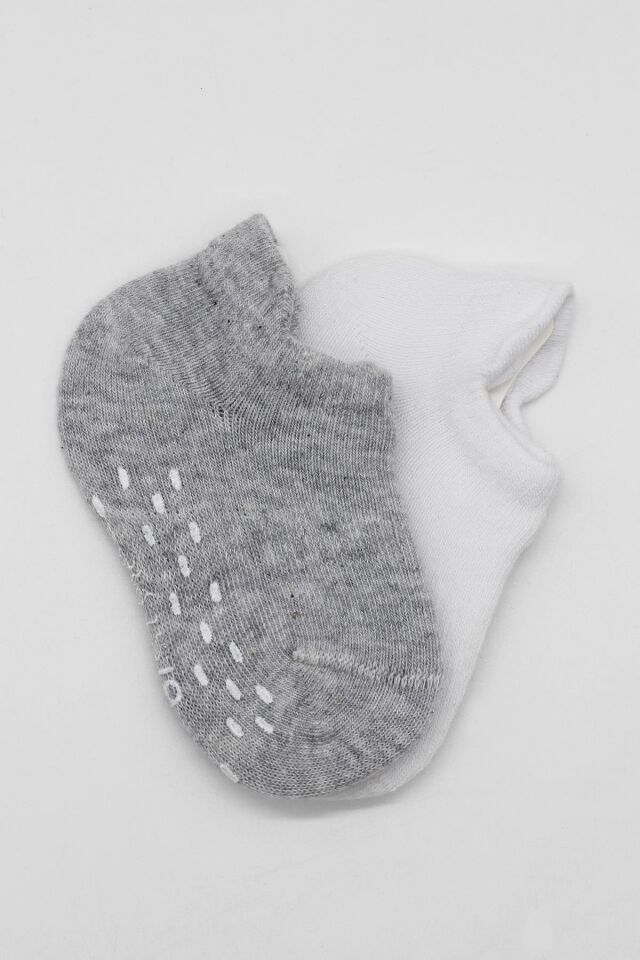 Bistyle 2'Li Sneakers Kaymaz Basic Penye Çorap 20103 Gri Beyaz