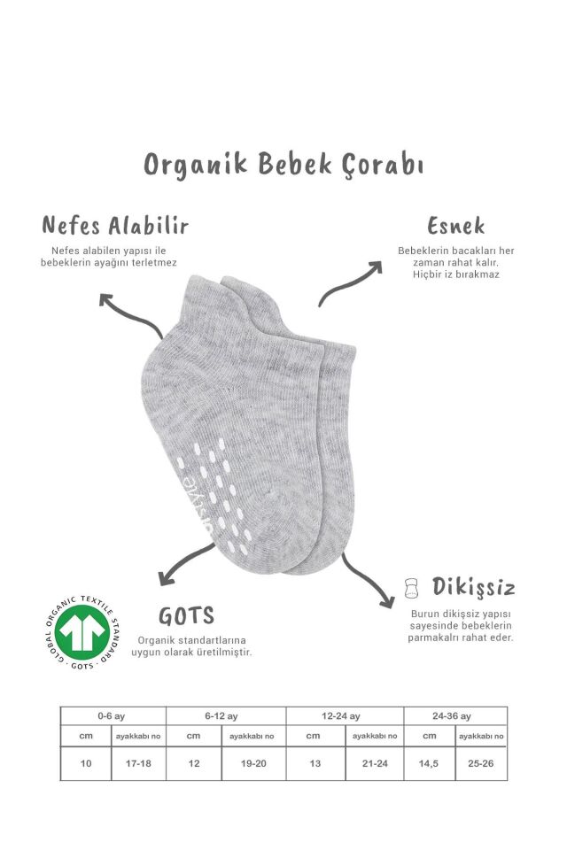 Bistyle 2'Li Sneakers Kaymaz Basic Penye Çorap 20103 Gri Beyaz