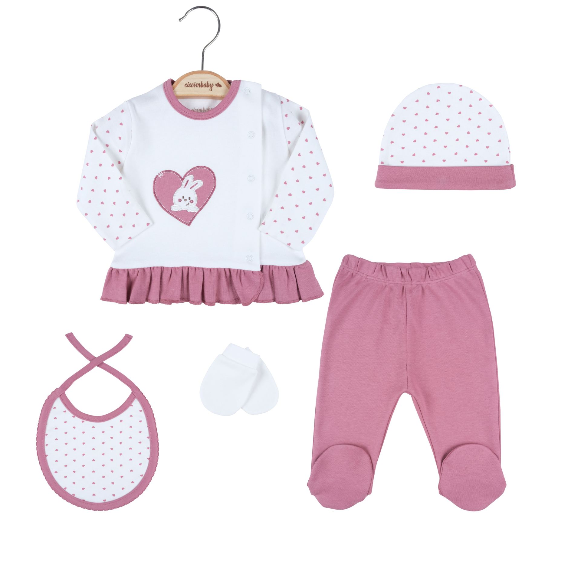Ciccim Baby Kalpli Tavşan 5'Li Zıbın Seti 4816 Rose
