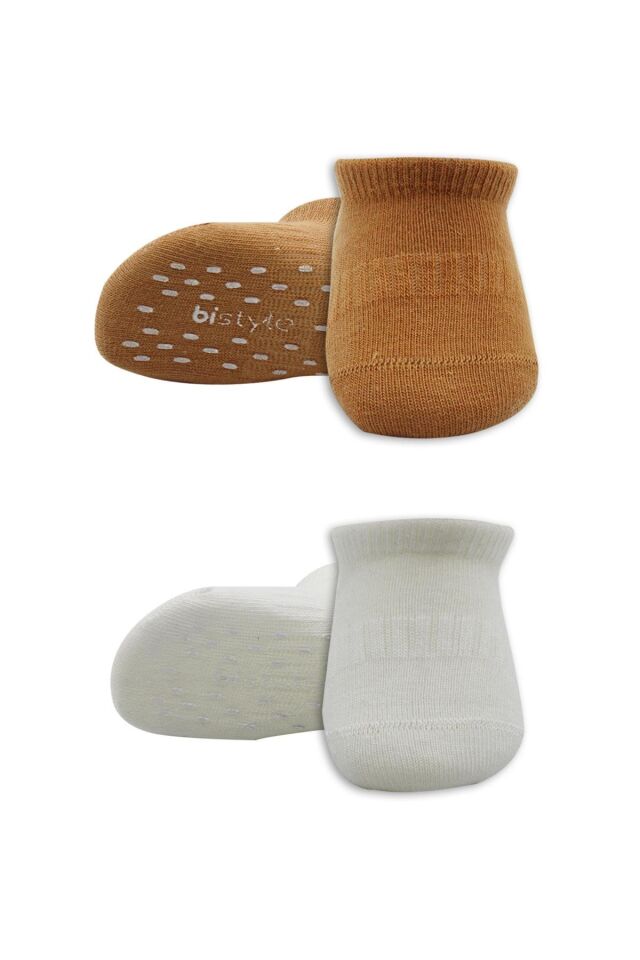 Bistyle 2'Li Sneakers Kaymaz Colours Penye Çorap 20104 Ekru Hardal