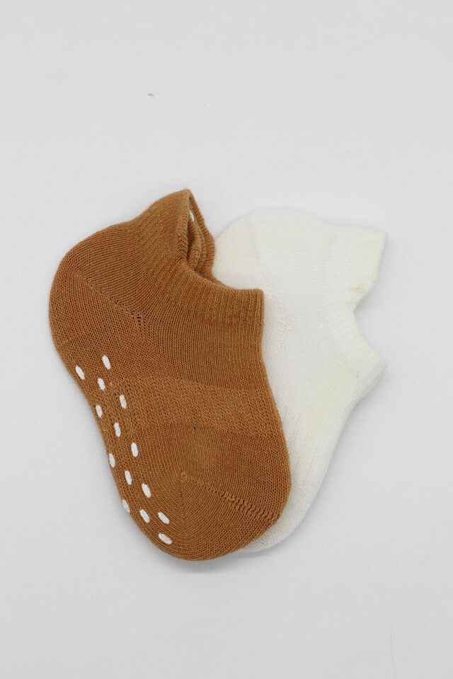 Bistyle 2'Li Sneakers Kaymaz Colours Penye Çorap 20104 Ekru Hardal