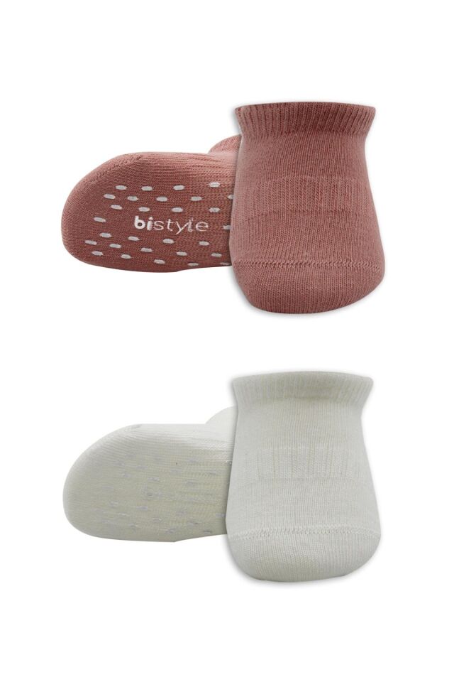 Bistyle 2'Li Sneakers Kaymaz Colours Penye Çorap 20104 Ekru Pudra