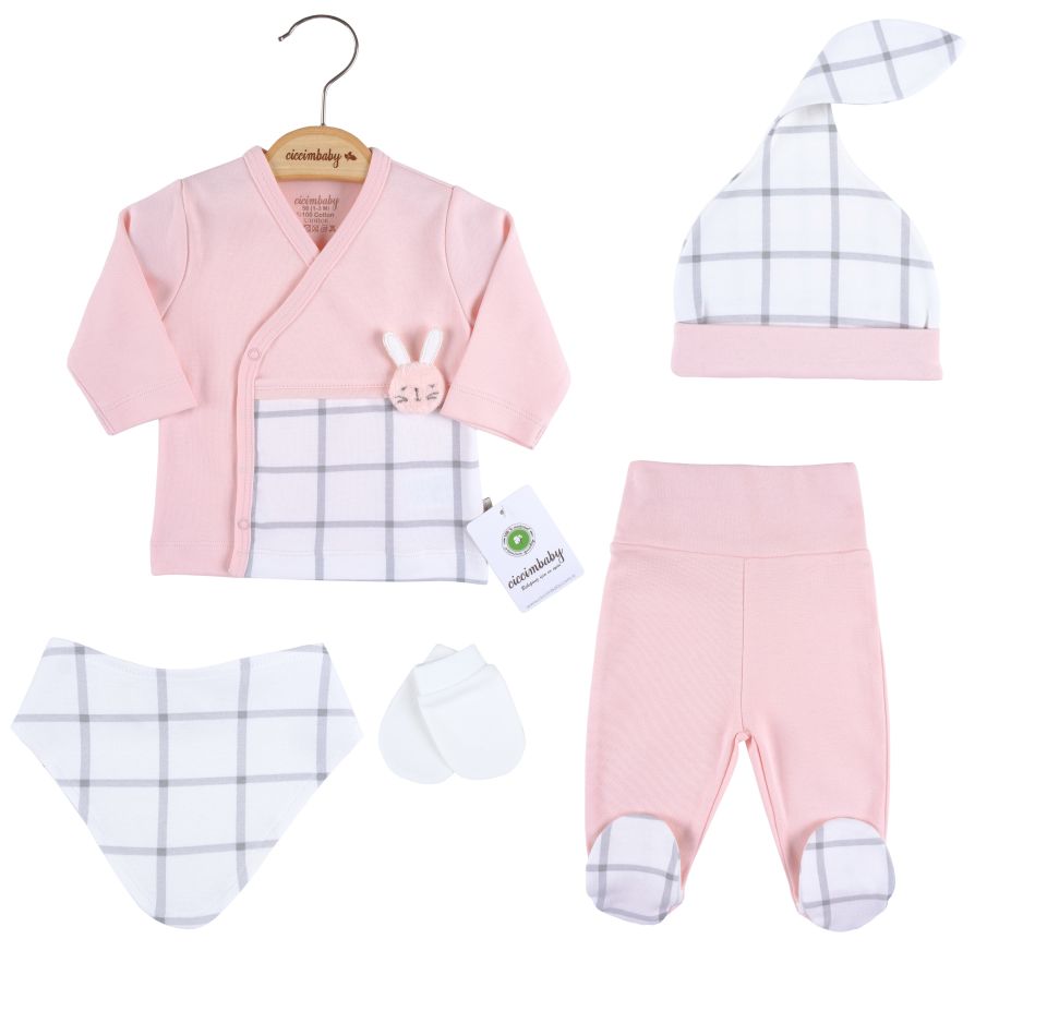 Ciccim Baby Ekose 5'Li Zıbın Set 4867 Pembe