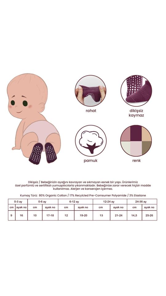 Bistyle 6'Lı Sneakers Kaymaz Penye Çorap 20102 Gül Kurusu