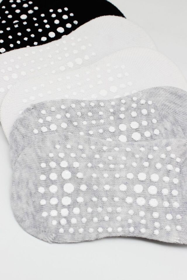 Bistyle 6'Lı Sneakers Kaymaz Penye Çorap 20102 Gri Beyaz Siyah