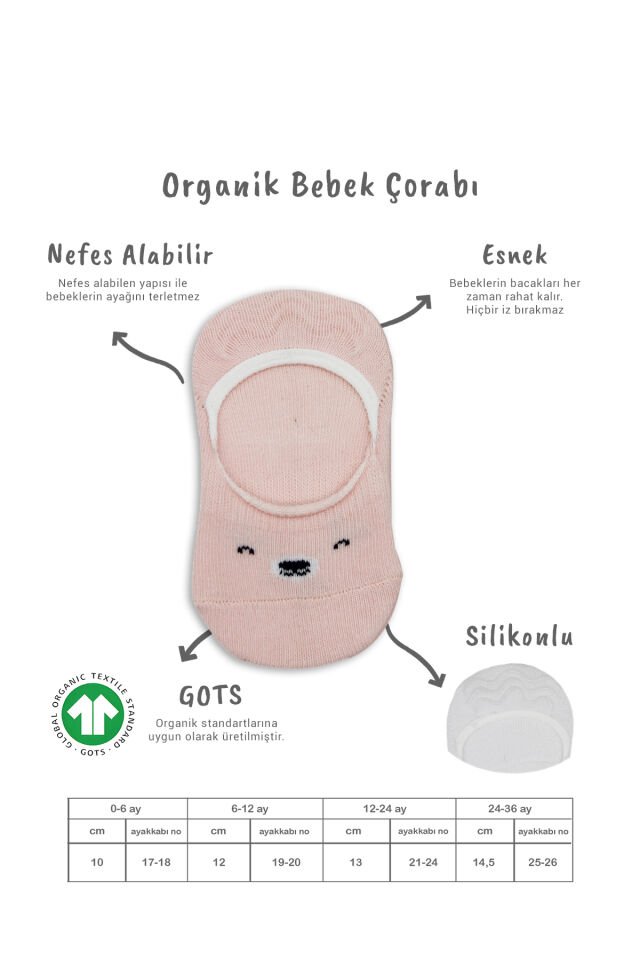 Bistyle 2'Li Babet Cute Face Penye Çorap 30103 Pembe-Beyaz