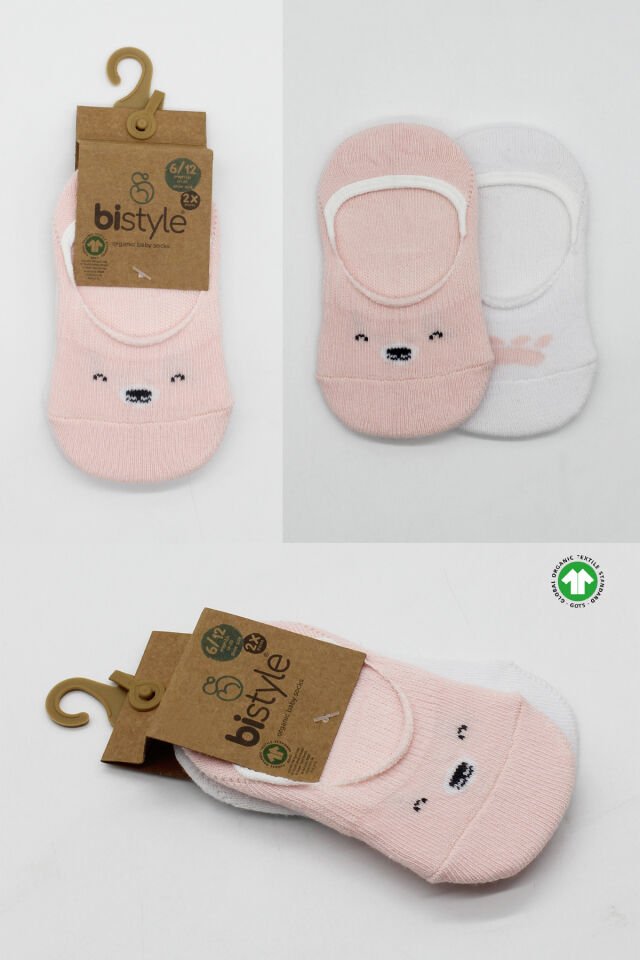 Bistyle 2'Li Babet Cute Face Penye Çorap 30103 Pembe-Beyaz