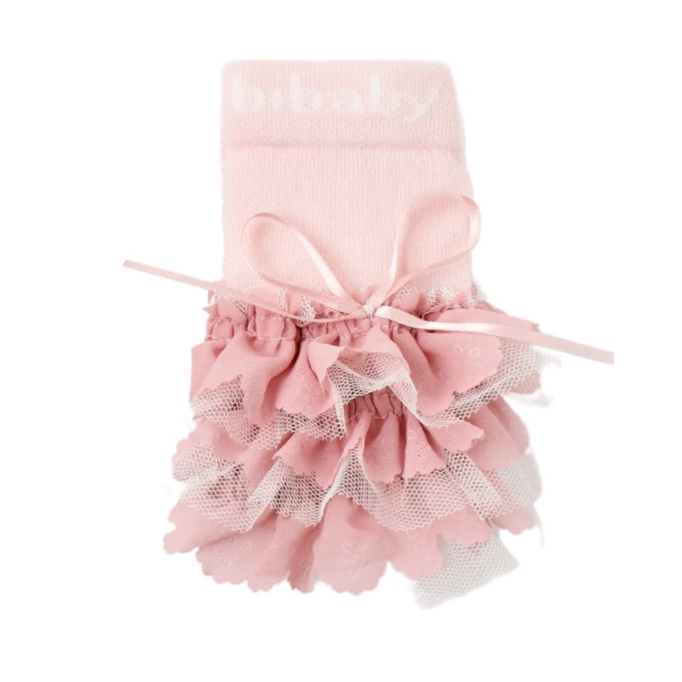 Bibaby Biorganic Jakarlı Dantelli Külotlu Çorap 68440 Pembe