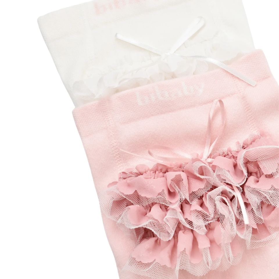 Bibaby Biorganic Jakarlı Dantelli Külotlu Çorap 68440 Pembe
