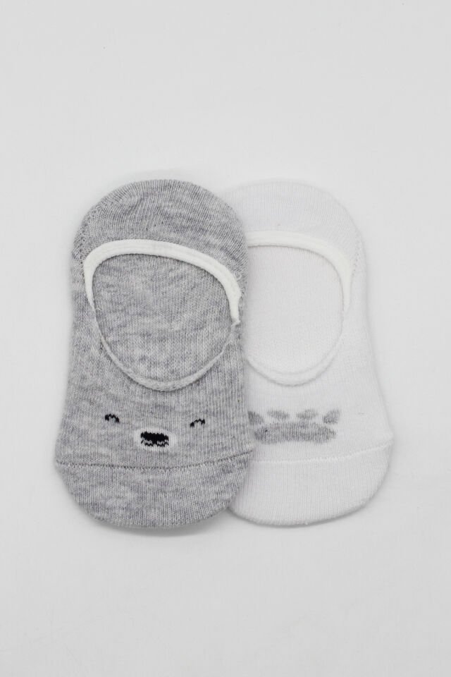Bistyle 2'Li Babet Cute Face Penye Çorap 30103 Gri Beyaz
