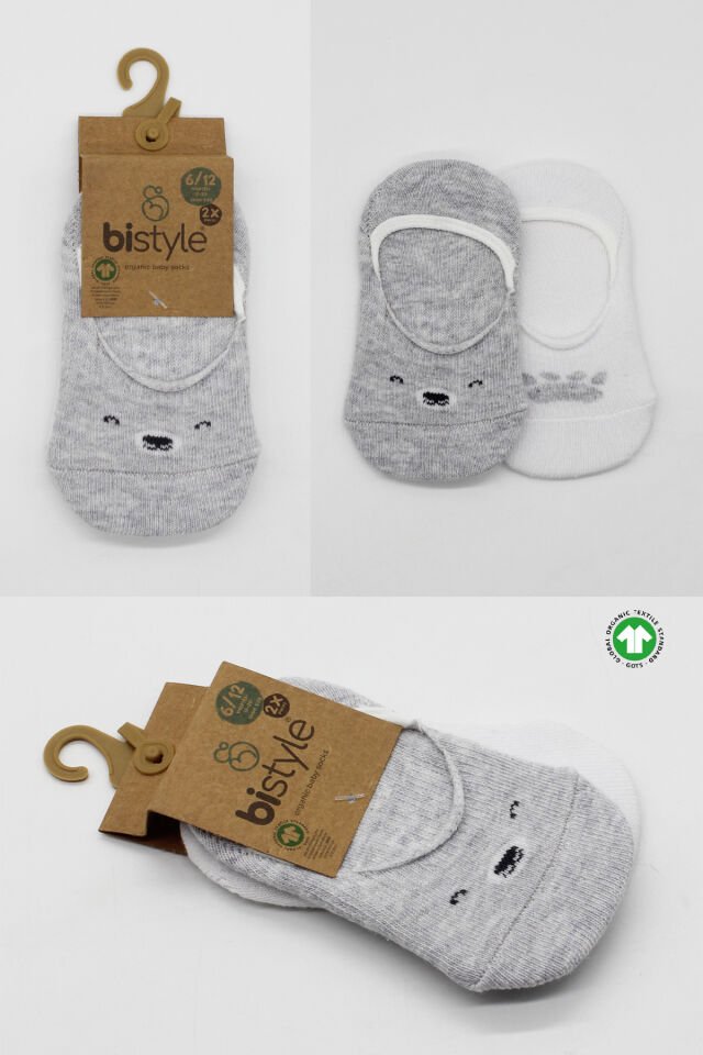 Bistyle 2'Li Babet Cute Face Penye Çorap 30103 Gri Beyaz