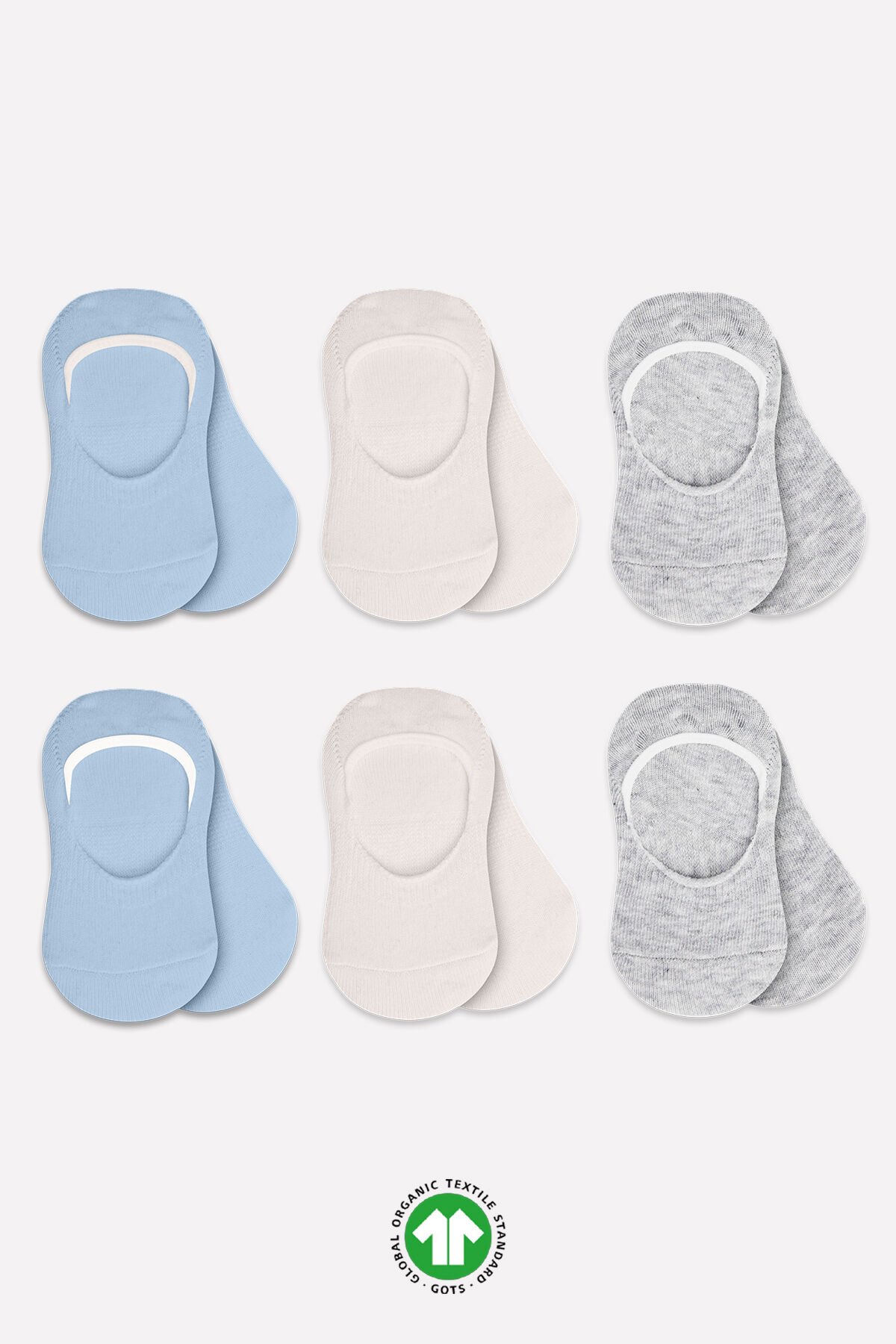 Bistyle 6'Lı Silikonlu Babet Penye Çorap 30101 Mavi Ekru Gri