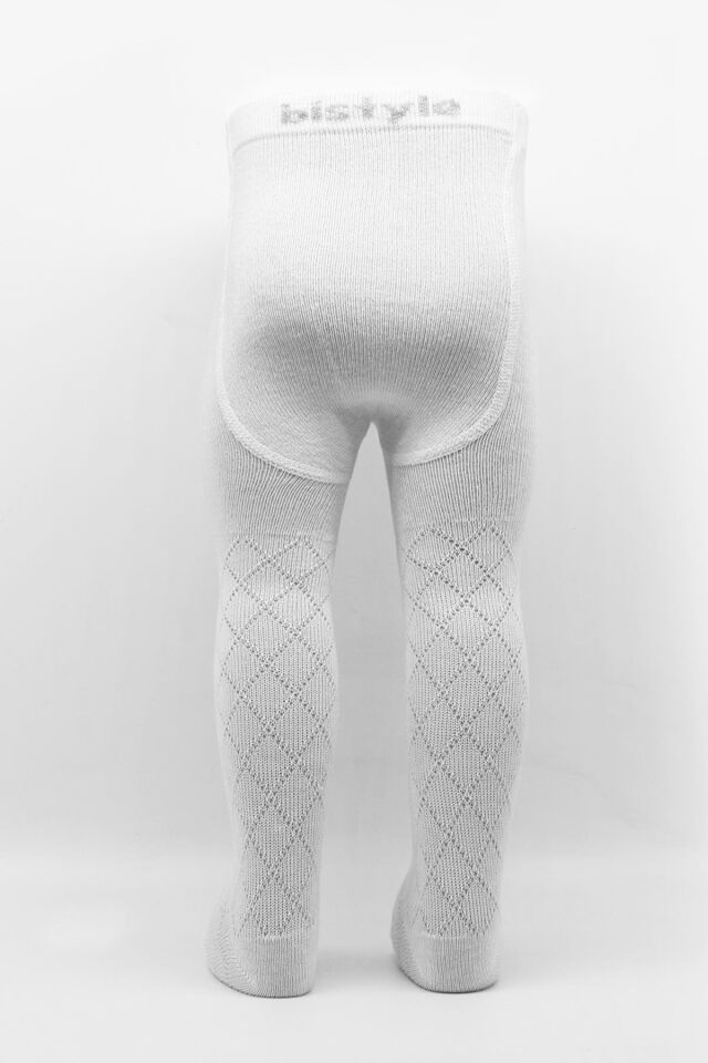 Bistyle Tekli Ekose Kabartma Penye Külotlu Çorap BS50105 Beyaz
