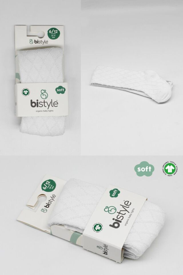 Bistyle Tekli Ekose Kabartma Penye Külotlu Çorap BS50105 Beyaz