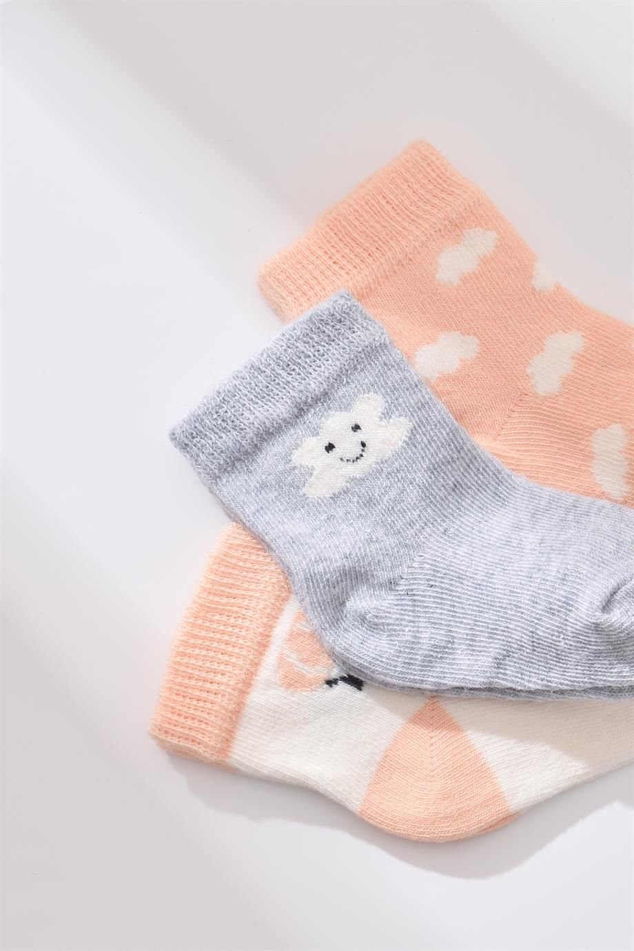 Bibaby Biorganic Cloudy Kız 3'Lü Çorap 68450 Somon