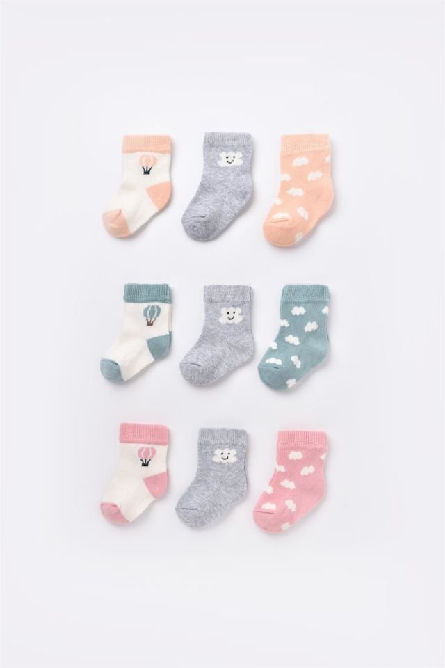Bibaby Biorganic Cloudy Kız 3'Lü Çorap 68450 Somon