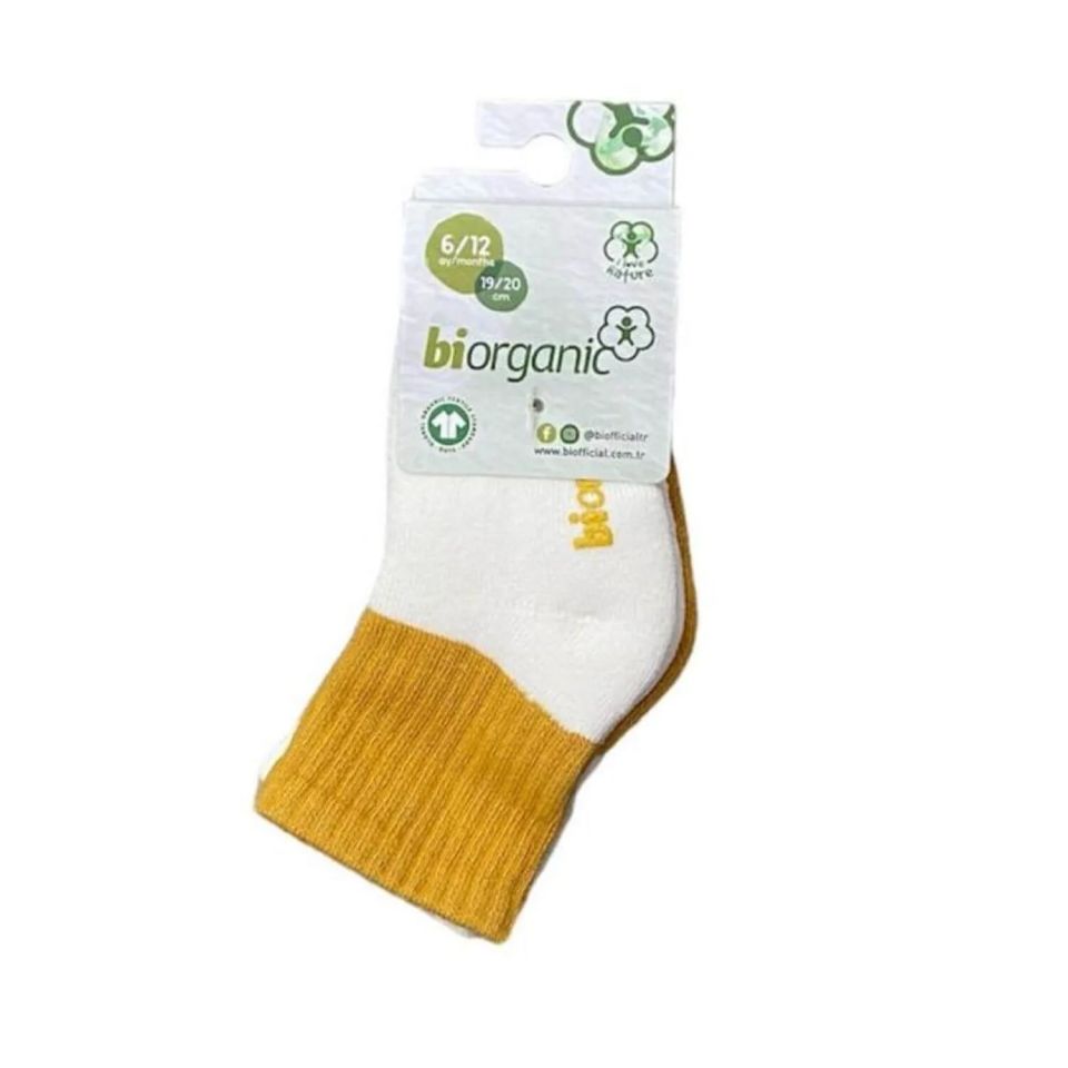 Bibaby Biorganic Colours 2'Li Havlu Kaymaz Çorap 68480 Ekru Hardal