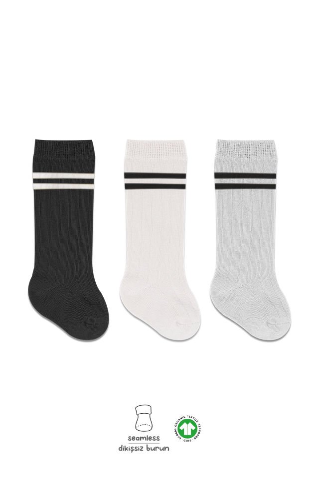 Bistyle Derby Dizaltı Çorap 3'Lü BS40101 Siyah Ekru Gri Çemberli