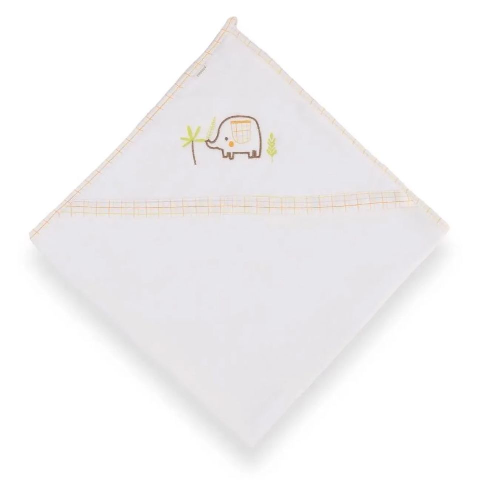 Bebitof Ekoseli Fil Bebek Havlu 40028 Beyaz