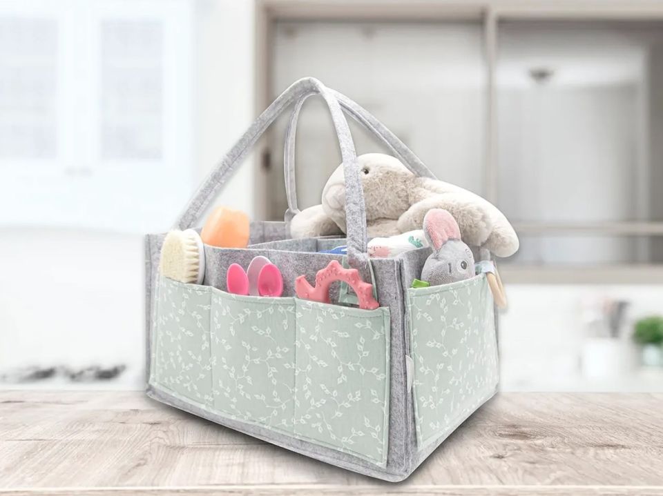 BabyJem Keçe Anne Bebek Bakım Çantası 772 Yeşil Çiçek