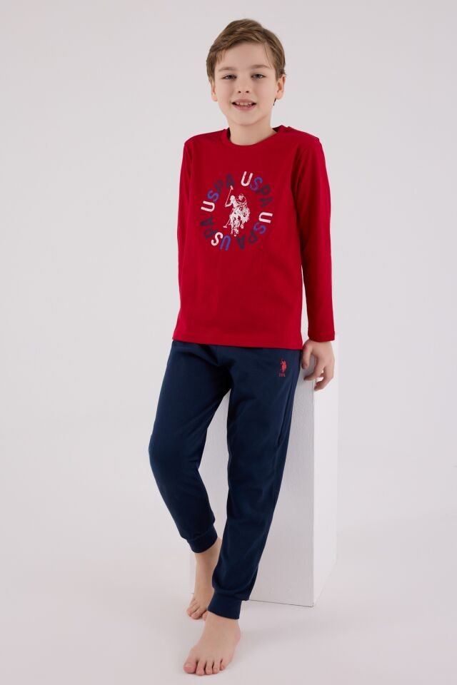 U.S. Polo Assn Uzun Kol Pijama Takım US2214-4 Kırmızı