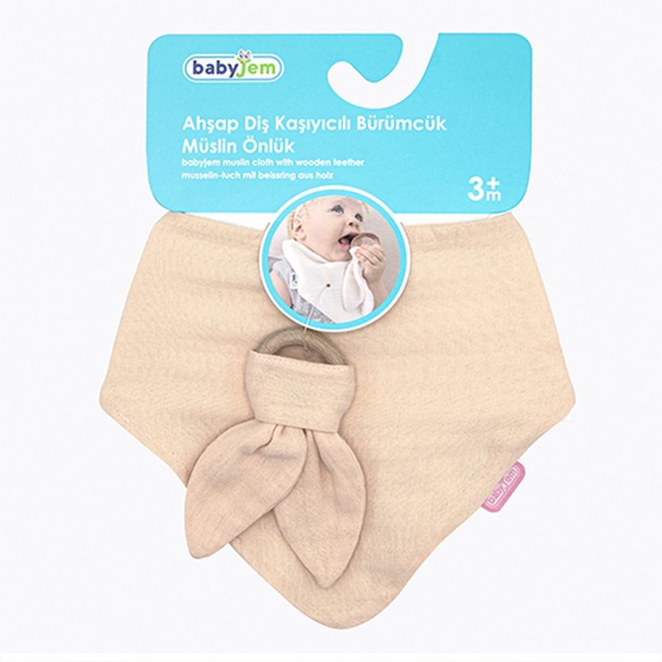 BabyJem Ahşap Diş Kaşıyıcılı Bürümcük Müslin Önlük 736 Somon
