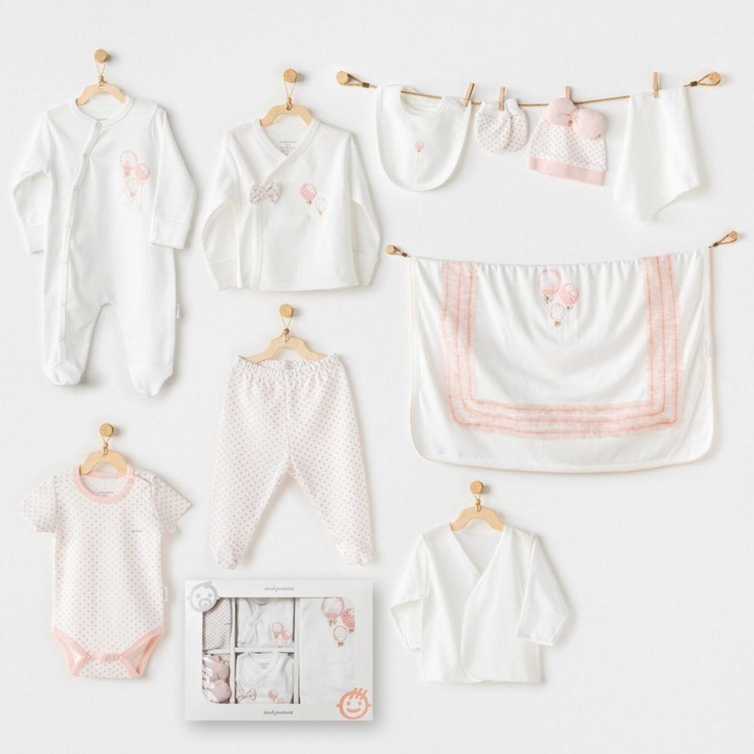 Andywawa AC25551 Newborn Set Pınk Baloons 10'Lu Hastane Çıkışı Ekru