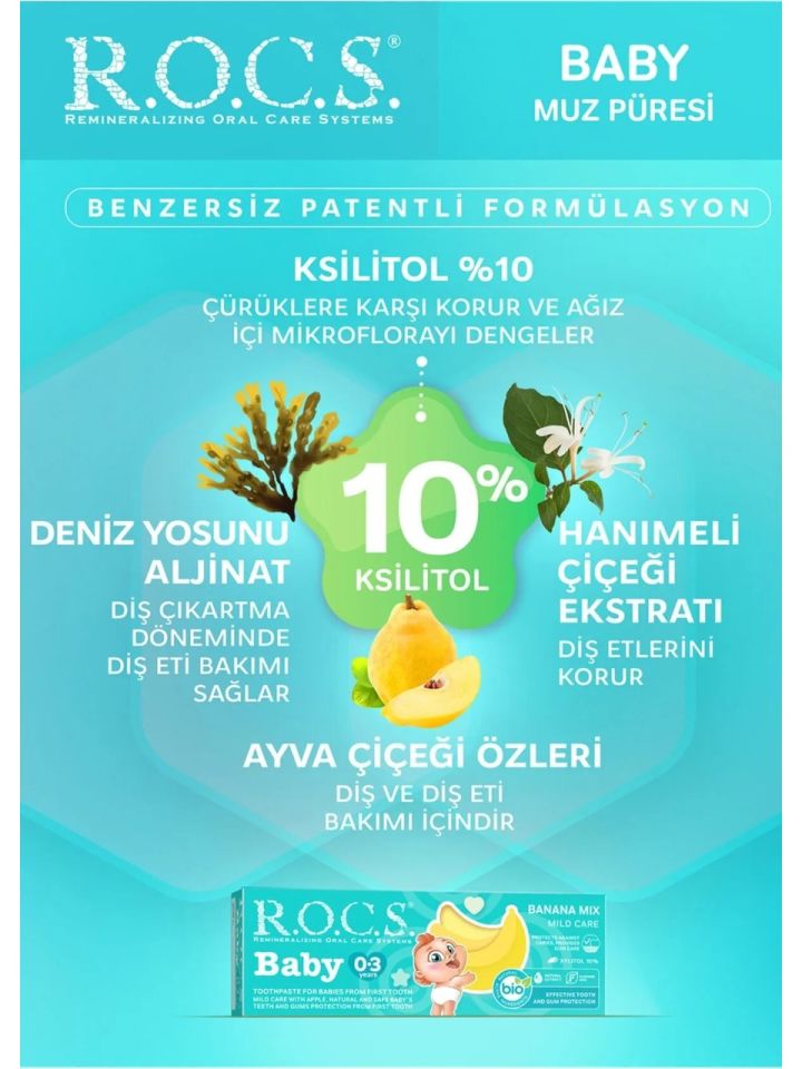 R.O.C.S.Bebek Diş Macunu Muz Püresi Tadında 0-3 Yaş 45 Gr