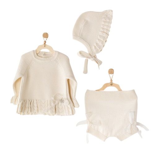 Andywawa AC23200 Knitwear 3Lü Bebek Triko Takım Ekru