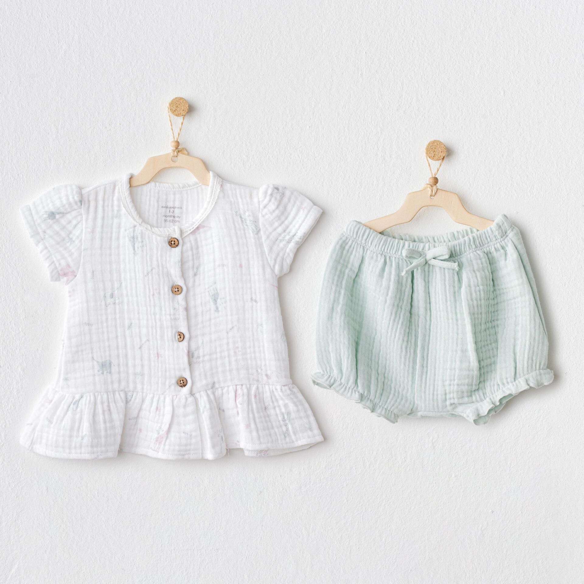 Andywawa AC25509 Love Family Müslin 2'Li Zıbın Set Mint