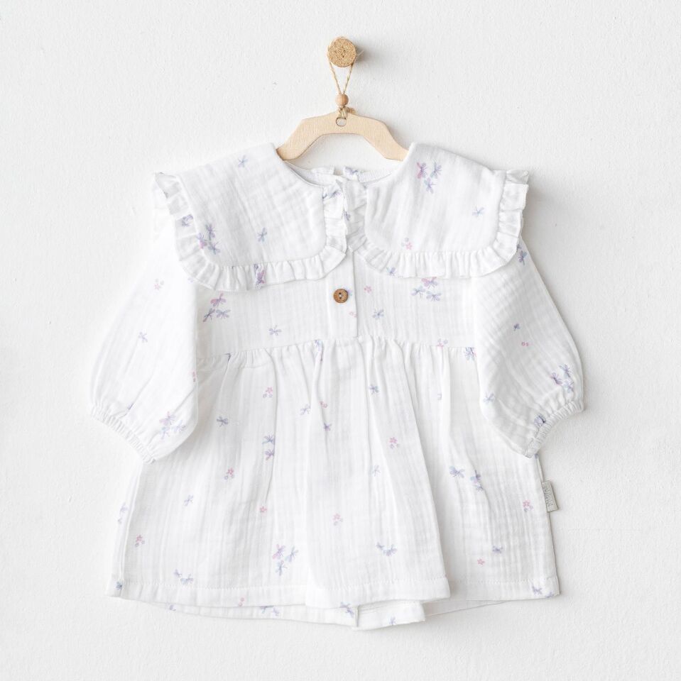 Andywawa AC25585 Magical Butterfly Müslin Bebek Elbise White