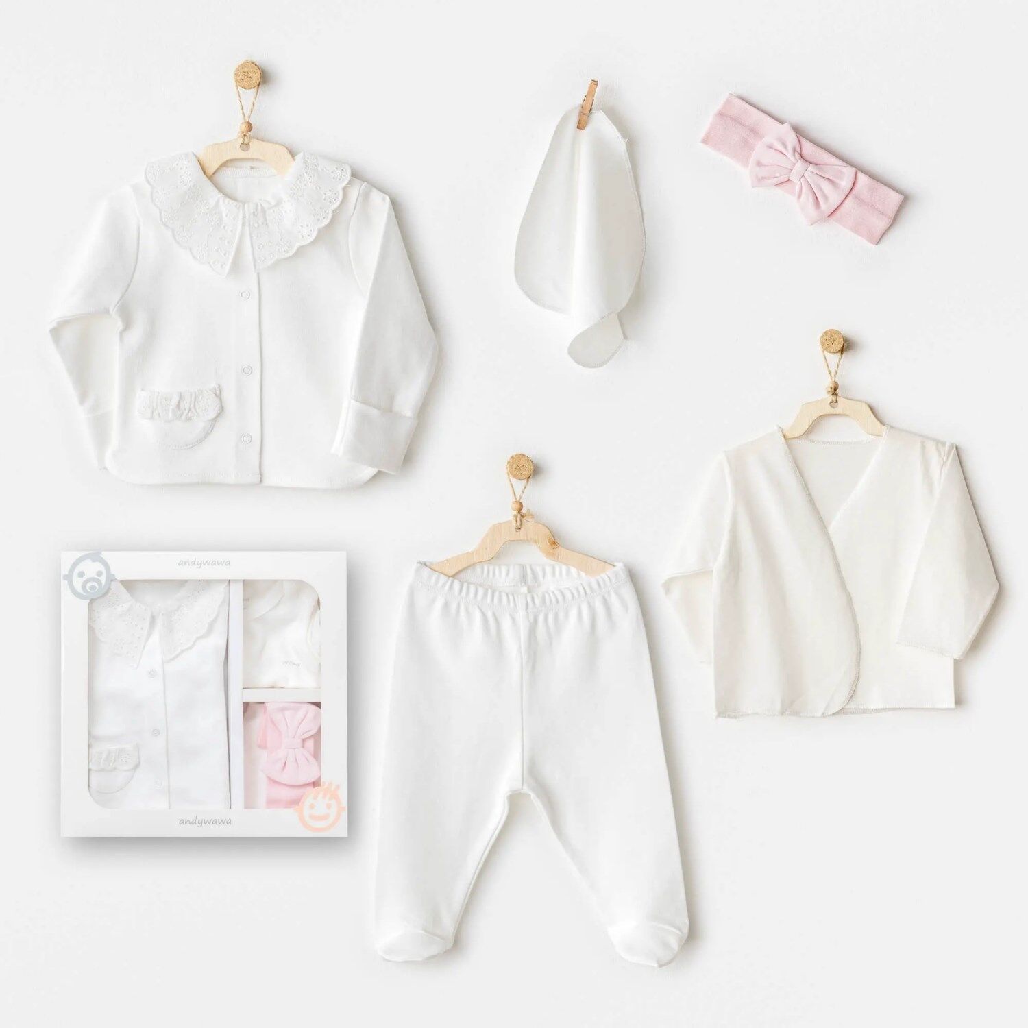 Andywawa AC25650 Cuddly Bunny Bear 5'Li Hastane Çıkışı Ecru Pink