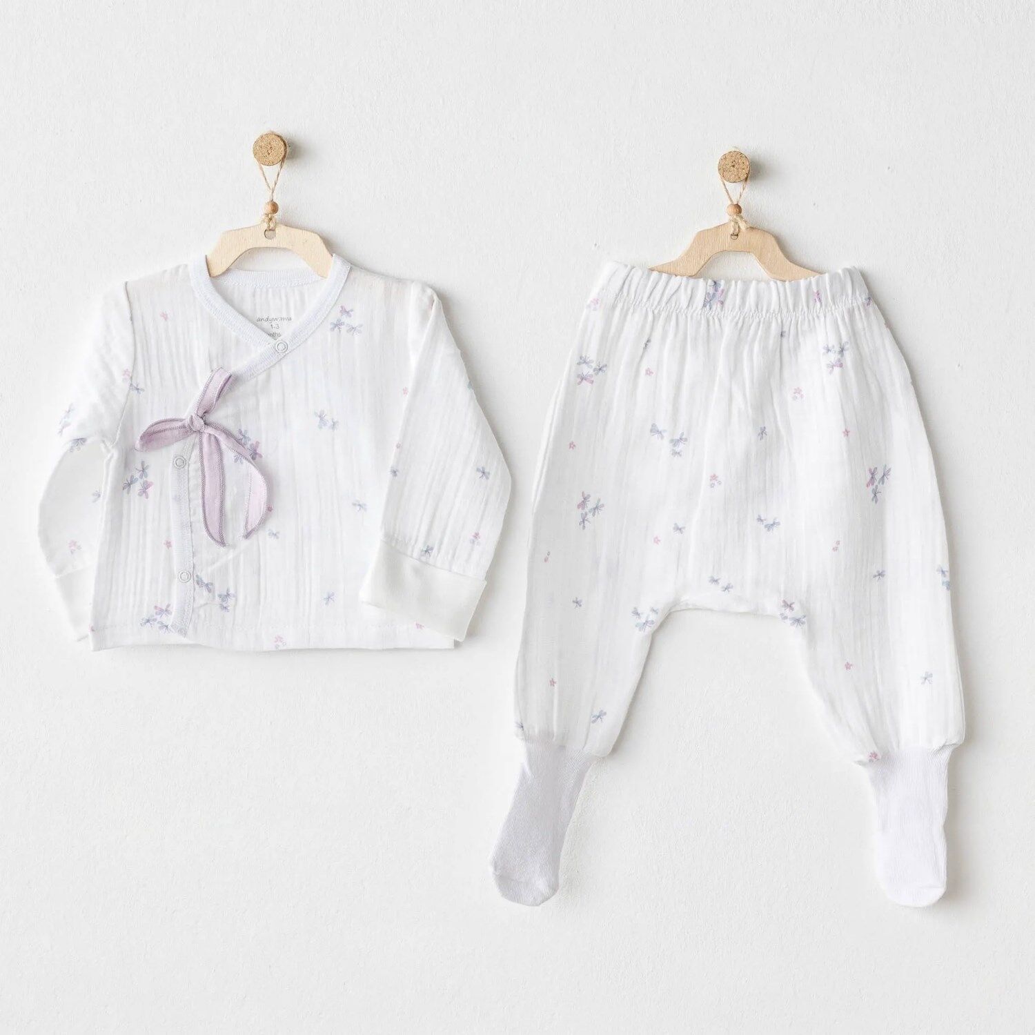 Andywawa AC25584 Magical Butterfly Müslin 2'Li Zıbın Takım White