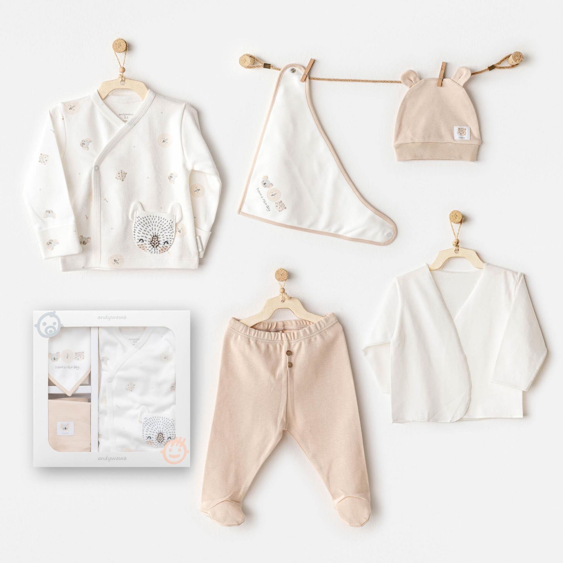 Andywawa AC25850 Happy Animals 5'Li Hastane Çıkışı Ekru