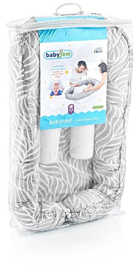 BabyJem Anne Baba Yanı Yatağı 419 Gri Yaprak