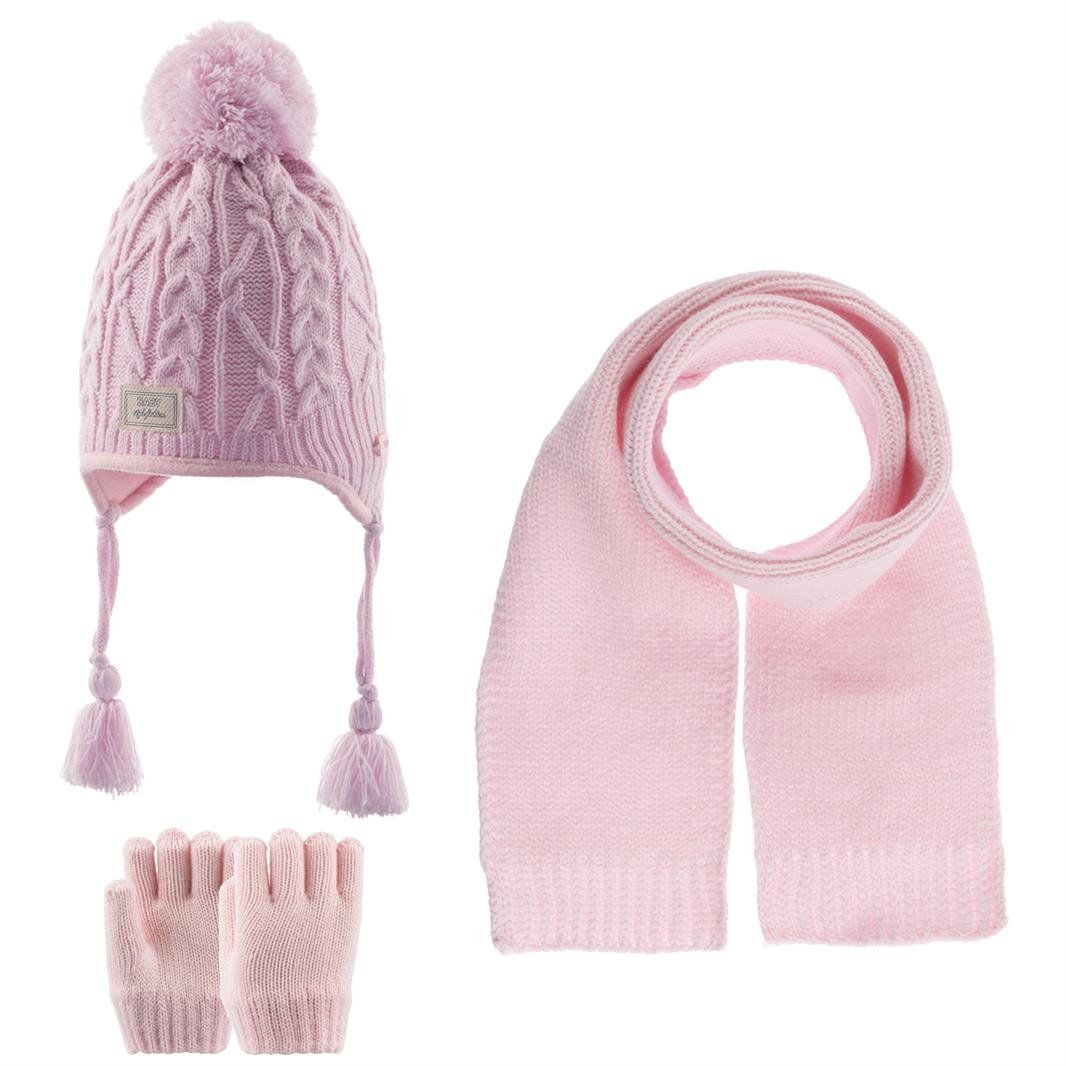 Kitti Kız Atkı Bere Eldiven Takım (1-4 Yaş) K23160-04 Açık Pembe