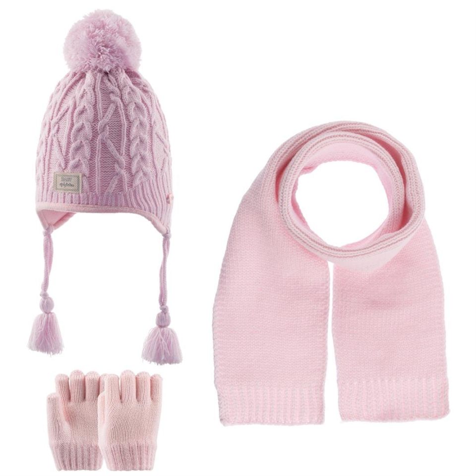 Kitti Kız Atkı Bere Eldiven Takım (1-4 Yaş) K23160-04 Açık Pembe