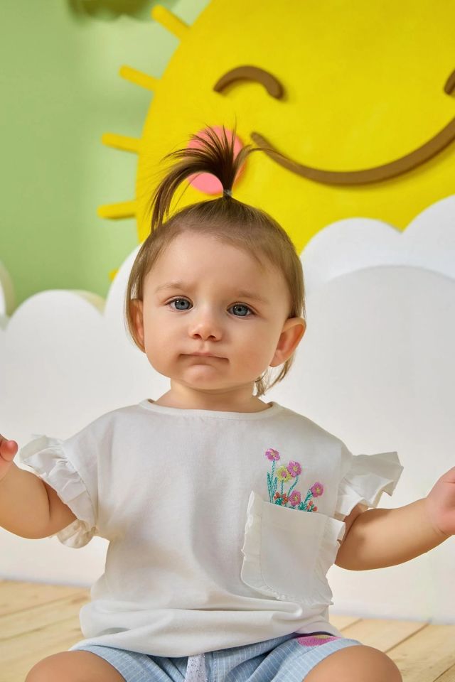 Minycenter Kız Bebek Tshirt 24K007 Beyaz