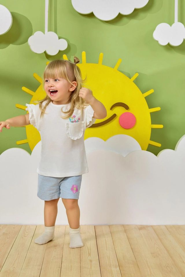 Minycenter Kız Bebek Şort 24K010 Mavi