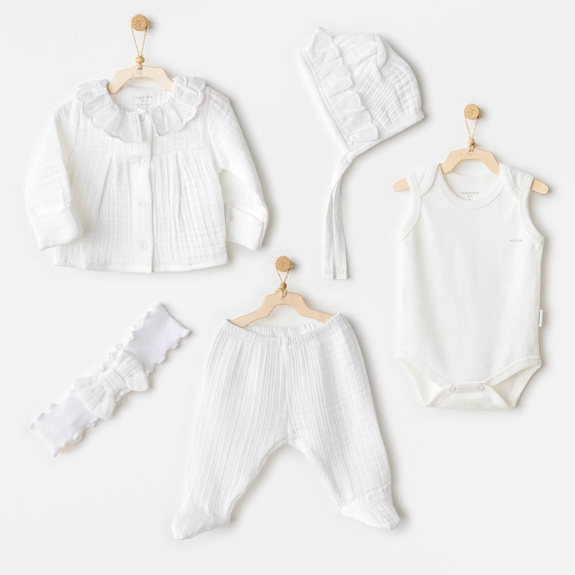 Andywawa AC25840 Natural Gift Müslin 5'Li Hastane Çıkışı White