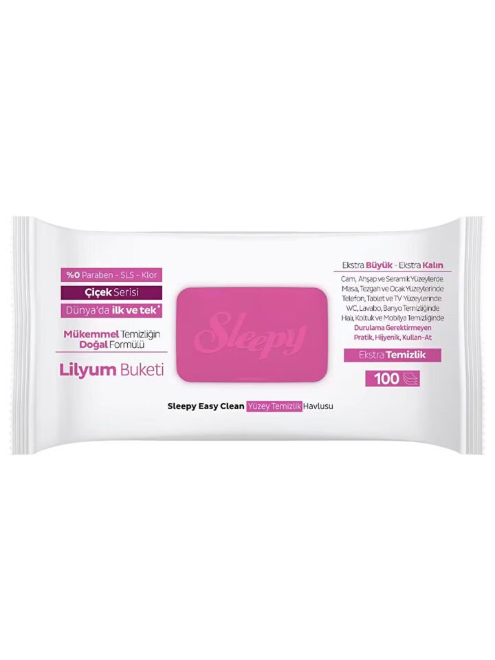 Sleepy Yüzey Temizlik Havlusu 100 Adet Lilyum Pembe