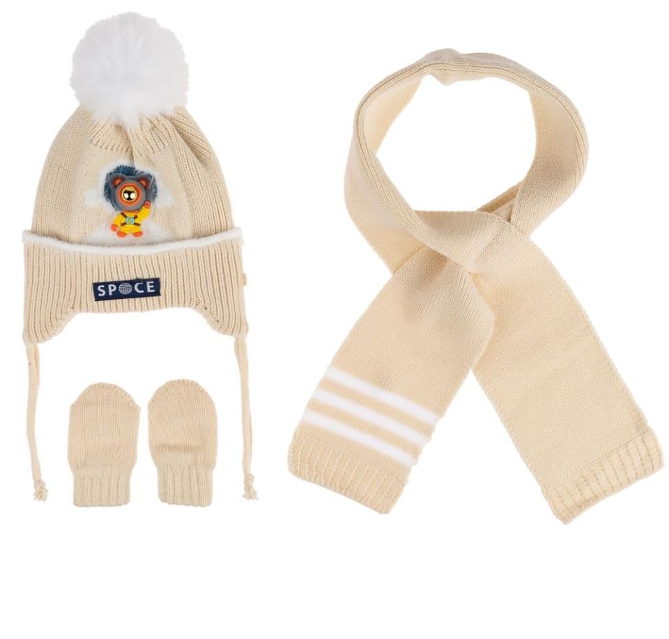 Kitti Bebe Erkek Atkı Bere Eldiven Takım (0-18 Ay) K24150-08 Beyaz