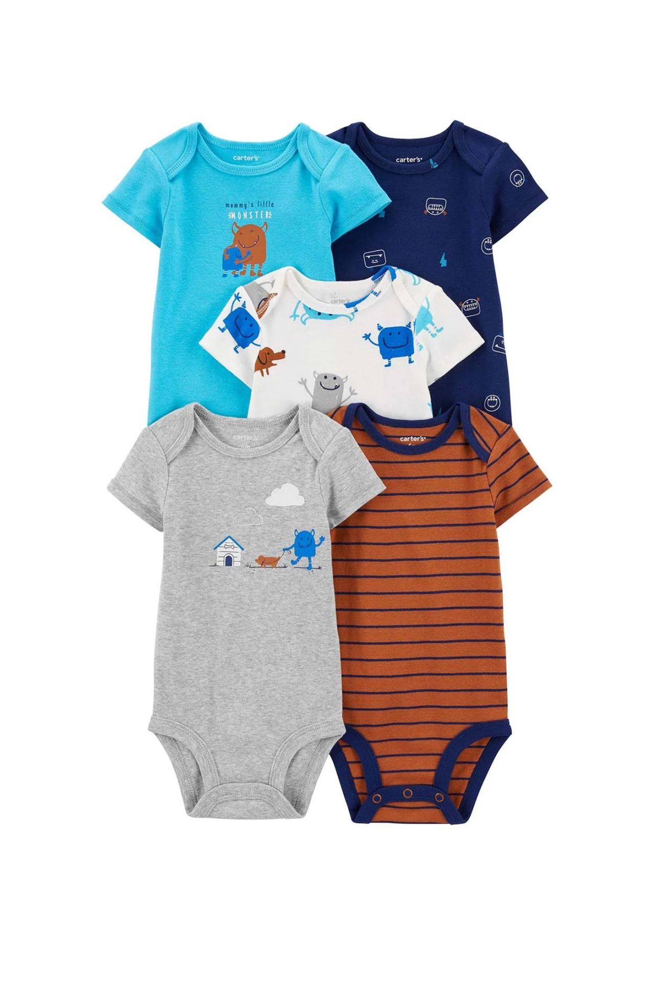 Carter's Layette Erkek Bebek Kısa Kol Body 5'Li 1Q124510 Karışık Renkli