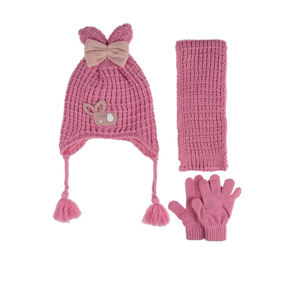 Kitti Bebe Kız Atkı Bere Eldiven Takım (1-4 Yaş) K24160-04 Pembe