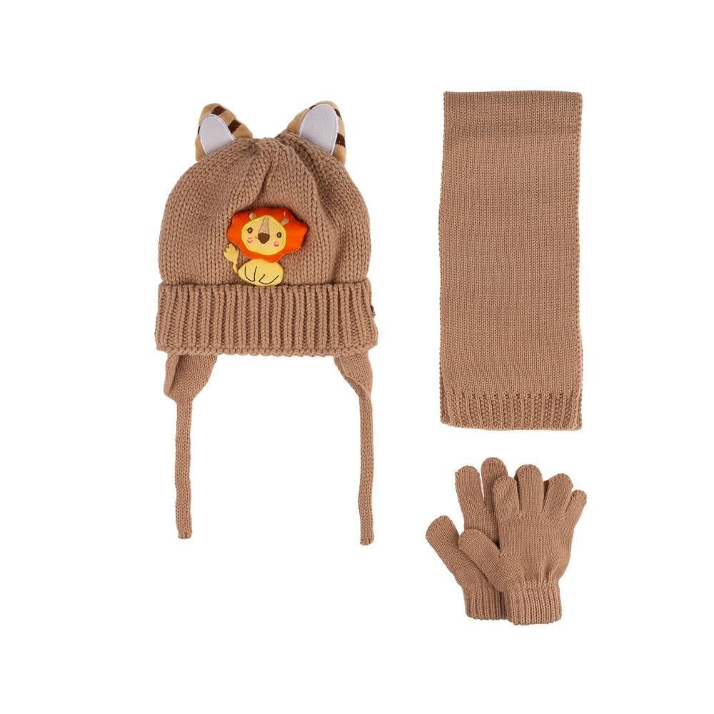 Kitti Bebe Erkek Atkı Bere Eldiven Takım (1-4 Yaş) K24160-08 Açık Kahve