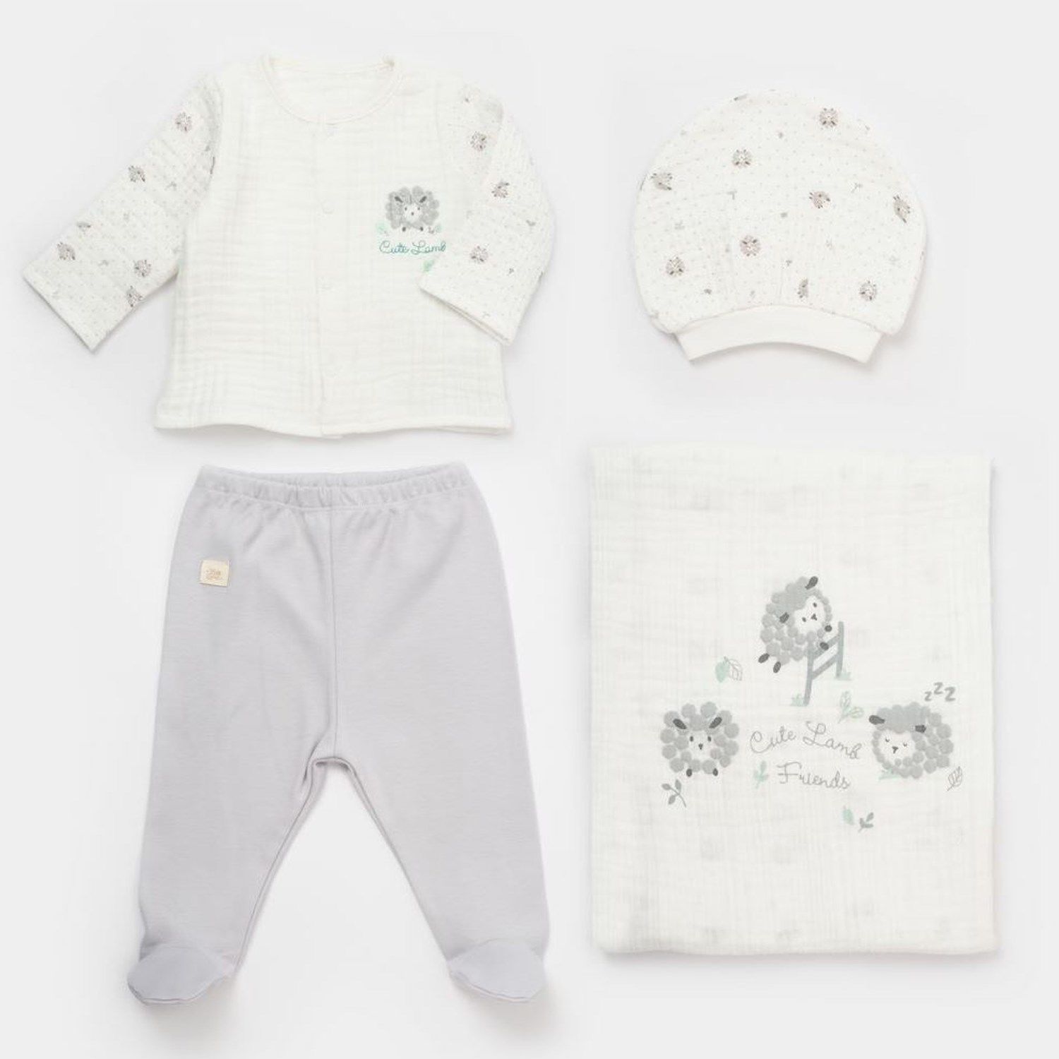 Bibaby Lamb Friends Battaniyeli Tüllü 4'lü Hastane Çıkış Seti 62347 Gri
