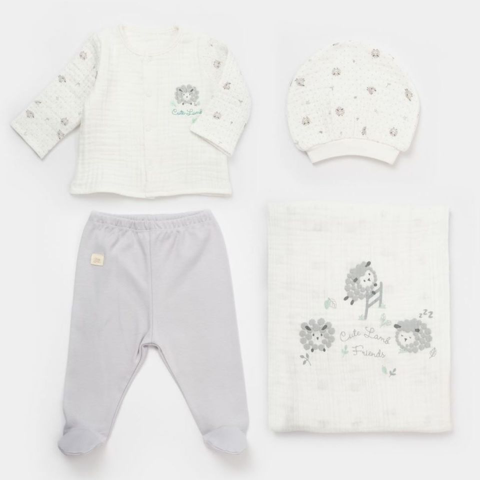 Bibaby Lamb Friends Battaniyeli Tüllü 4'lü Hastane Çıkış Seti 62347 Gri