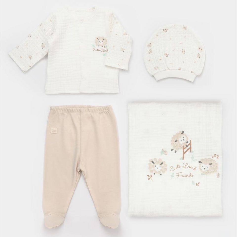 Bibaby Lamb Friends Battaniyeli Tüllü 4'Lü Hastane Çıkış Seti 62347 Bej