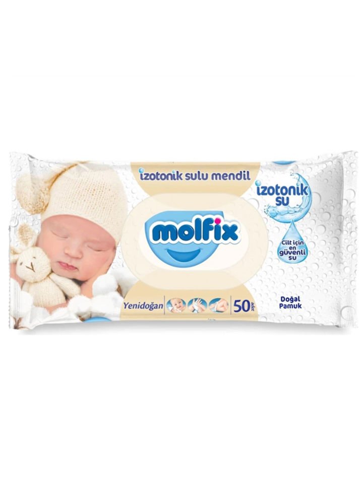 Molfix Yenidoğan İzotonik Sulu Doğal Pamuk Islak Havlu Mendil 3'Lü 150 Yaprak