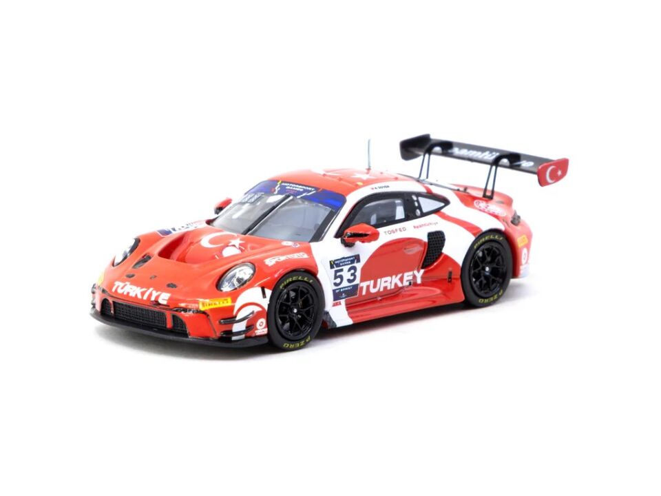 Tarmac Works X iXO Models Porsche 911 GT3 R FIA Motorsport Games GT Sprint 2024 #53 Winner - Turkey Special Edition